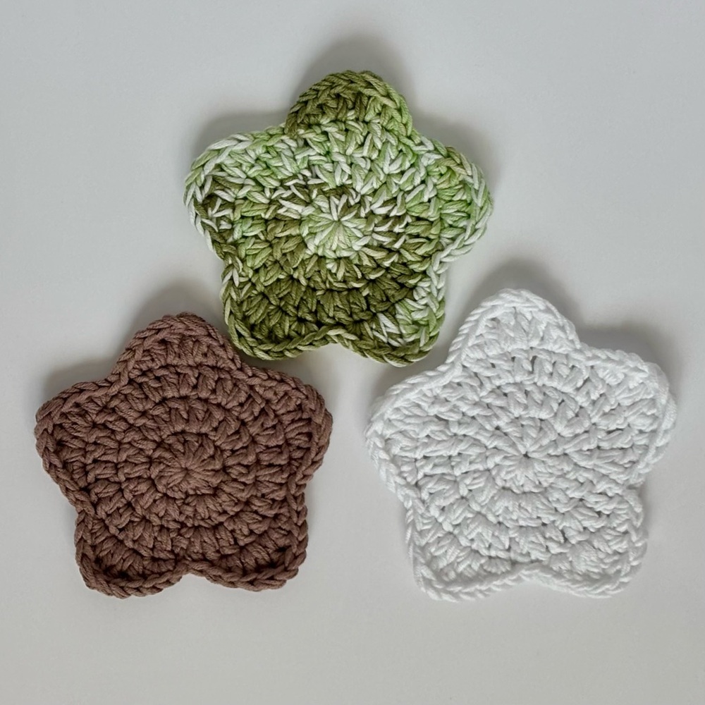 Handmade Star-Shaped Bath Coasters - Green, Brown, and White
